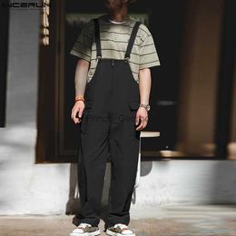 Men's Pants Fashion Men Jumpsuits Solid Color Loose 2023 Pockets Summer Suspender Rompers Men Streetwear Casual Male Overalls S-5XL INCERUNL2402