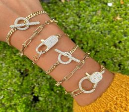 New style Toggle Clasp 5mm cuban chain Bracelets For Women Girls Cz Paved Punk Charm Geometric Circle Bar Chain Necklace jewelry W5385044