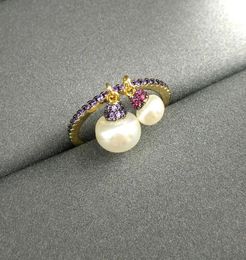 Sterling Silver Pearl Purple Ring Female Golden Yellow Retro Temperament Index Finger Cluster Rings4808726