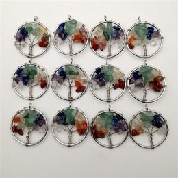 Fashion 30MM Tree of Life 12pc lot Tree Chakra Reiki Healing Natural Stone Pendant for Jewellery making Necklace accessorie 201013277e