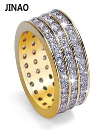 JINAO Hip Hop Rock Gold Color Plated Round Rings Cool Full Iced Out Micro Pave CZ Stone Ring For Male Jewelry Gift D190115024570500