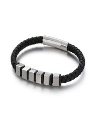 Stainless Steel Spring Clasp Black Cord Genuine Leather Chain Bracelet for Men Whole Premier Jewellery Small Cube Gold Color22762769158451