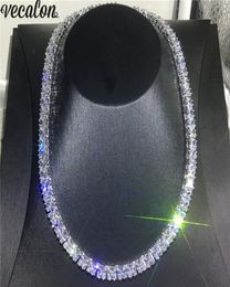 Vecalon Tennis Necklace White Gold Filled Full Princess cut 7mm Diamond Party Wedding necklaces for Women men Hiphop Jewelry4077968