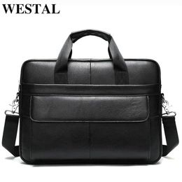 WESTAL Men's Briefcases Bag Men's Genuine Leather Office Bags for Men Messenger Bag Leather Laptop Bag for Document Brie296O