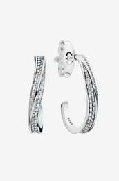 Clear CZ stone pave Wave Hoop Earrings Women's Sparkling Wedding Gift with Original box for 925 Sterling Silver Earring sets6625093