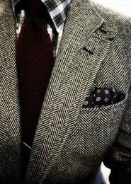 Men's Suits Vintage Men Slim Fit Wedding Notched Lapel Business Tweed For Jacket Male Blazer Herringbone Tuxedo Groom