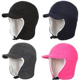 Berets Winter Ear Flap Hat For Outdoor Sport Long Brim Beanie Cap Windproof Hiking Skiing Headwear Thicken Fleece