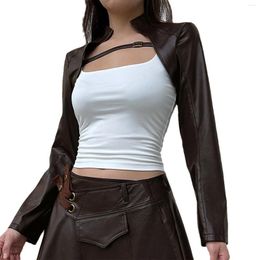 Women's Jackets Sexy Cropped Faux Leather Long Sleeve Motorcycle Jacket Vintage Short Open Front Pu