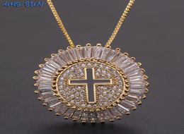MHSSUN Luxury Round CZ Zircon Necklace Catholic Cross Pendant Chain Necklace Collier Femme Gold Colour Jewellery Christmas Gift3567602