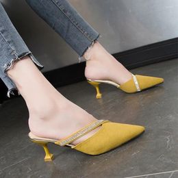 Slippers Women Slingback Luxury Crystal Mules Pointed Toe Pumps Shoes 2024 Autumn Designer Suede Flip Flops Botas Femme Zapatos