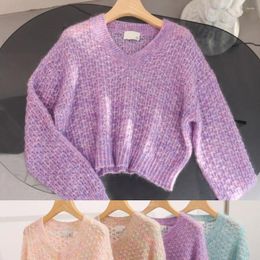 Women's Sweaters Autumn Women Mohair Slouchy Long Sleeve Loose Sweater Elegant Lady All Match V-neck Hollow Out Pullover Jumper Tops