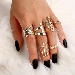 Modyle Bohemian Gold Colour Metal Rings Set for Women Vintage Stacking Crystal Star Geometric Knuckle Ring Party Wedding Jewelry273E