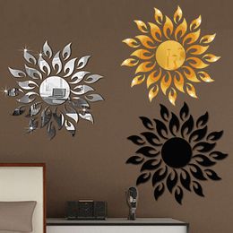 1set 3d Mirror Wall Stickers Sun Flower Flame Decorative Stickers Room Decoration Home Decor Living Room Luxury Style Bedroom