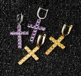 1 Pair Casual Shape Drop Earrings Micro Pave Cubic Zircon Earring Men Women Purple Gold Silver Yellow Colors Drop Earrings3122254