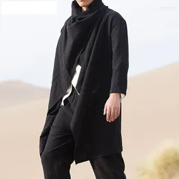 Men's Trench Coats Men Retro Jackets Windbreaker Solid Scarf Collar Casual Irregular Long Sleeve Cloak Cotton Stylish Mens