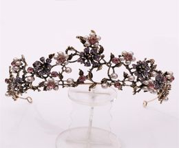 Baroque Vintage Black Purple Crystal Pearls Bridal Tiaras Crown Pageant Diadem Veil Tiara Wedding Hair Accessories 2107013418749