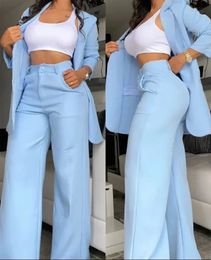 Women's Pants s Elegant Autumn Blazer and Two Piece Set Female Outifits Fashion Notched Collar Coat Pocket Design Trouser Suit 231213