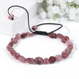 Strand Random Shape Strawberry Quartzs Bracelets Yoga Prayer Natural Tiger Eye Beads Warp Bracelet Braided Bangle Women Gift