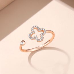 S Sterling Sier Sweet Hollow Clover Designer Rings for Women Girls Love Lovely Rose Gold Elegant Crystal Cz Zircon Diamond Ring Jewellery