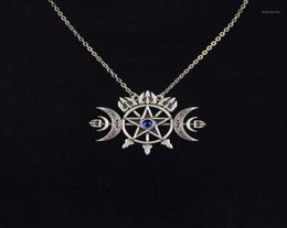 Pendant Necklaces Triple Crescent Moon With Pentagram Necklace Sigil Of Spirit Pagan Jewellery Wiccan Gothic Necklace12073758