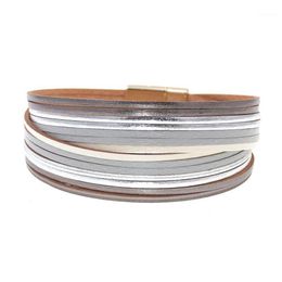 gradient Colour Leather Bracelets for Women Fashion Multilayer Wide Wrap Bracelet Magnetic Clasp Bracelet Female Jewelry12583