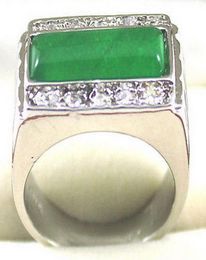 Whole Emerald Green Jade Crystal White Gold Plated Ring Size 7897790287