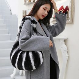 Duffel Bags Imported whole-skin Rex rabbit hair dumplings large capacity one-shoulder personality large bag fashion trend fur women's b 231213