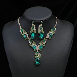 Pendant Necklaces KMVEXO Fashion Multiple Crystal Prom Wedding Jewelry Sets for Women Accessories Peacock Necklace Earrings Bridal 231212