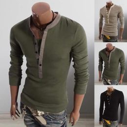 Men's Suits B1799 Cotton T Shirt Men Solid Colour Tshirt Single-breasted Collar Long Sleeve