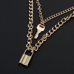 Fashion Choker Lock Necklace Layered Chain On The Neck With Lock Punk Jewelry Mujer Key Padlock Pendant Necklace For Women Gift248Y