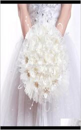 Decorative Wreaths Bride Artifical Wedding Flowers White Rose Bridal Bouquet Romantic Accessories Uoumz Wrt9K6715616