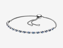 Blue and Clear Sparkle Slider Link Bracelet 100 925 Sterling Silver Adjustable Cubic Zirconia Chain for Women Fashion Wedding Eng9773126