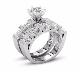 Unique Choucong Vintage Fashion Jewellery Couple Rings 925 Silver Fill Retro Eternity Round Cut White Topaz CZ Diamond Women Bridal 2318273