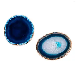 Table Mats 2Pcs Agate Slice Blue Teacup Tray Decorative Design Stone Gold Edges Home Decor Gemstone CNIM