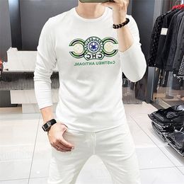 2023 Famous Mens High Quality T Shirt Letter Hot Drill Round Neck Long Sleeve Black White Fashion Men Women Highs Quality Tees M-4XL