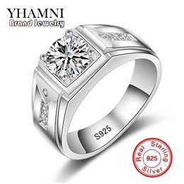 YHAMNI Fashion Real 925 Sterling Silver Wedding Rings for Women & Men 1 ct CZ Diamond Engagement Ring Jewelry MJZ009297R