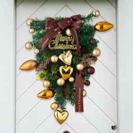 Decorative Flowers Artificial Christmas Teardrop Wreath Winter Door Swag For Shelf Home Window