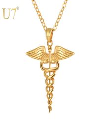 U7 Stainless Steel Caduceus Pendant Necklace Nurse Nursing Doctor Jewellery Graduation Gifts P1170 2103232718901
