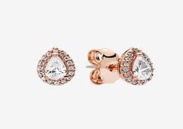 Rose gold Yellow gold plated Teardrop Stud Earring Women Girls Wedding Jewellery for P 925 Silver Tear drops earring with Original box9946536