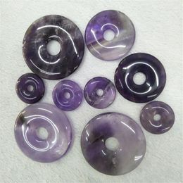 10pcs lot 20mm 30mm 40mm Natural Amethyst Stone Beads Donuts Shape Loose Beads For Jewellery Making Ring Circle Beads Pendants270M