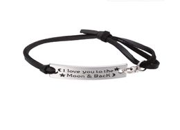GX081 Personalized Design Letters of I Love You To The Moon And Back Charm Leather Bracelet Inspirational Jewelry Gift4865293