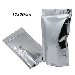 100 PCS 12x20cm Silver Stand Up Aluminum Foil Food Storage Packing Bag for Coffee Tea Powder Mylar Foil with Zipper Packing Pouche266h