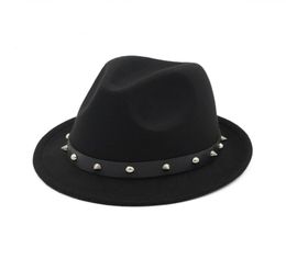 British Style Unisex Wool Felt Jazz Cap Fashion Fedora Hats with Rivet Men Women Autumn Winter Hats for Men Women Gentleman Hat9082558