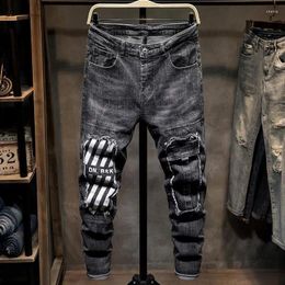 Men's Jeans Trousers Tight Pipe Elastic Male Cowboy Pants Torn Skinny For Men Slim Fit With Holes Stretch Broken Ripped Motorcycle Xs