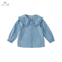 Kids Shirts Dave Bella Spring 2 3 4 5 6 7 9 11 Years Children Clothing Turn-Down Neck Denim Blue Blouse Shirt For Kids Baby Girls DB1233926 231212