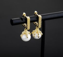 Dragon Claw Pearl Earrings Mens Womens Gold Dangle Earrings Fashion Hip Hop Jewelry3678884