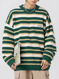 Men's Sweaters Oversized Sweater Men Vintage Striped Sweater Women Retro Harajuku Knitted Pullover Korean Fashion Hip Hop Casual Couple Sweater 231212