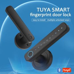 Door Locks Tuya Smart Fingerprint Handle Lock Electronic Password Bluetooth APP Keyless Home Office Security 231212