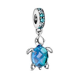 Fine Jewellery Authentic 925 Sterling Silver Bead Fit P Charm Bracelets Murano Glass Sea Turtle Dangle Charms Safety Chain Pendant DIY beads3842613