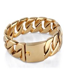 Punk Men039s Bracelets Gold 316L Stainless Steel Curb Cuban Chain Link Bracelet 20mm Width Heavy titanium steel Biker bangle je8941494